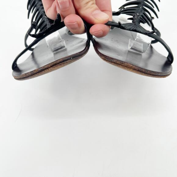 Giuseppe Zanotti Black Fishbone Embellished Flat Ankle Strap Sandals IT 39.5 - Picture 9 of 14